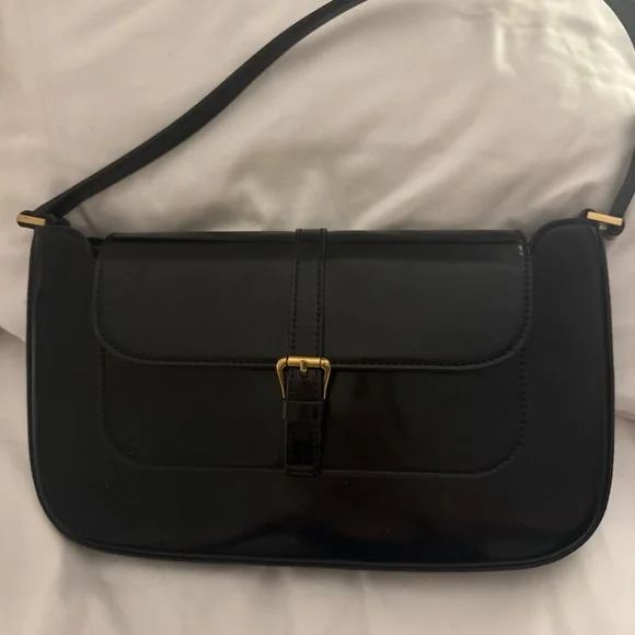 BYFAR Black Semi Patent Leather Shoulder Bag - Picture 2 of 4